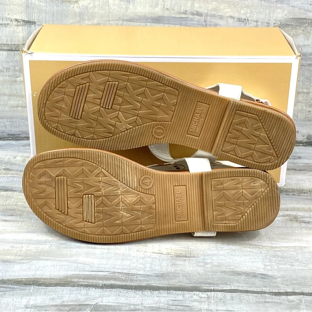 Michael Michael Kors White Thong Sandal “Sumac” Ankle Strap Rose Gold In Box 4M - Picture 15 of 16